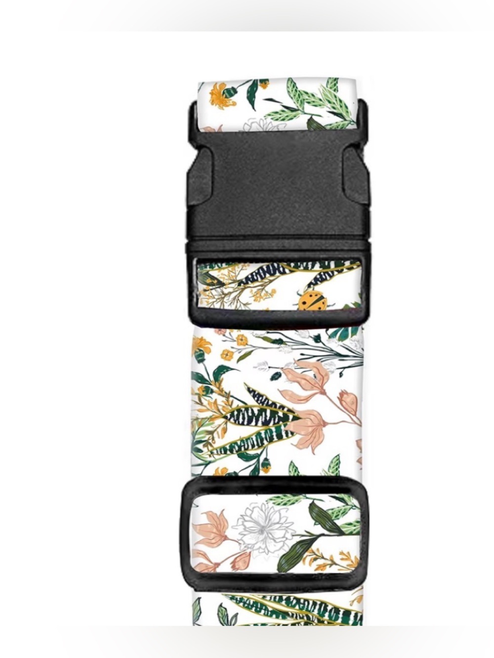 Floral Botanical Luggage Strap in White, Green & Peach ADJUSTABLE